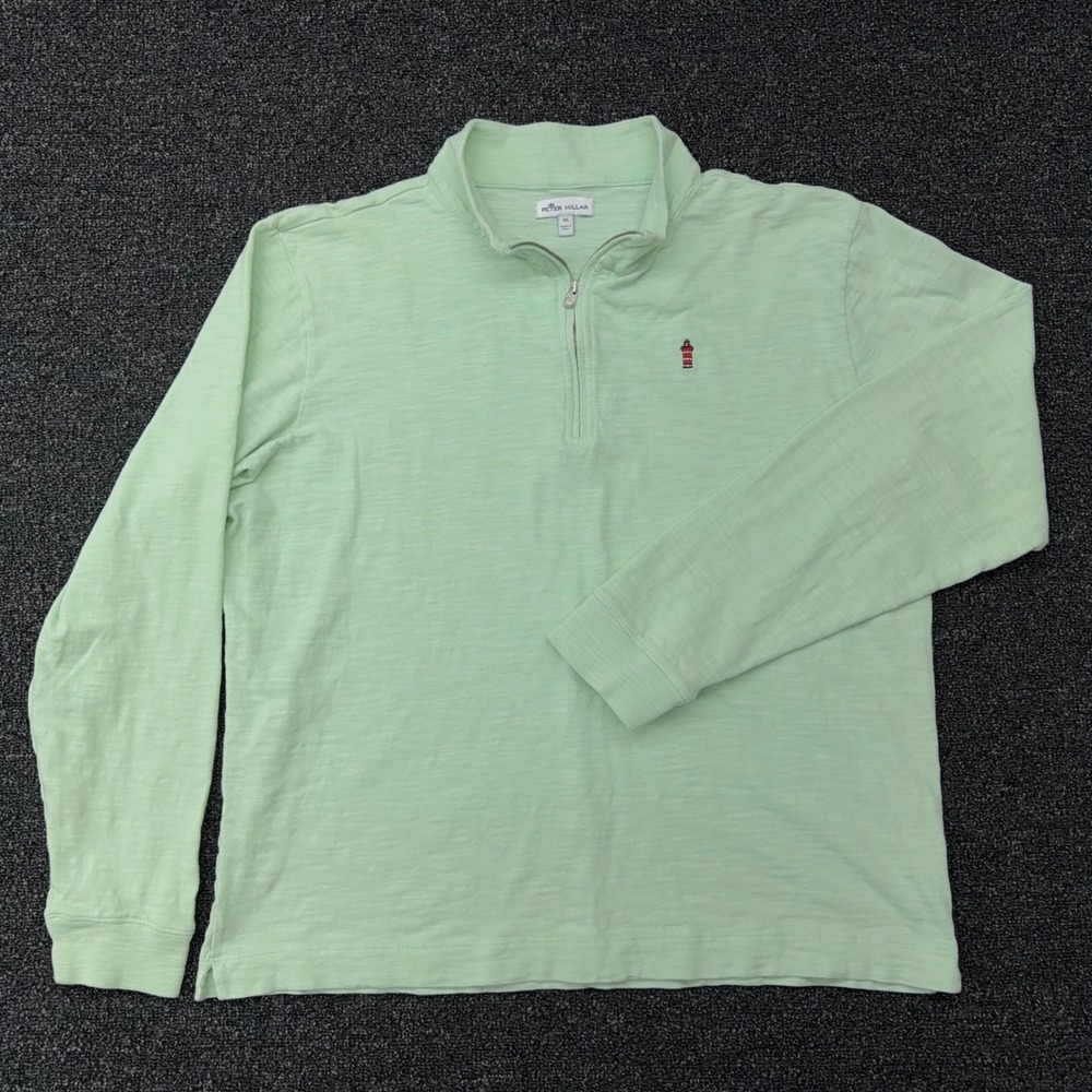 Peter Millar Mens XL Mint Green 100% Cotton Lighthouse Slub Quarter Zip Pullover